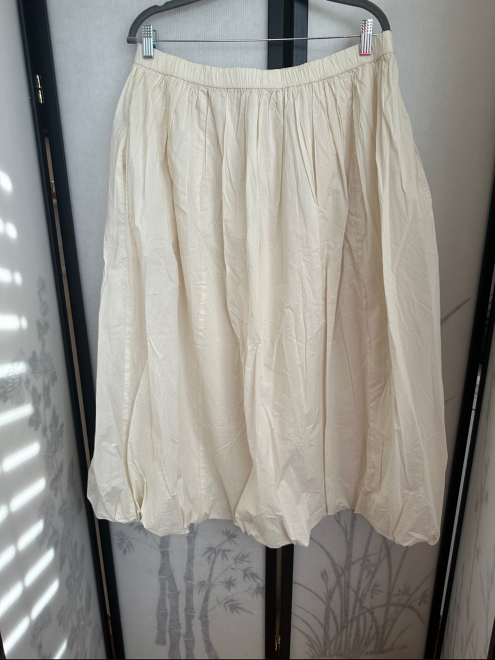 Lucky Brand Cream Gathered A-Line Midi Skirt